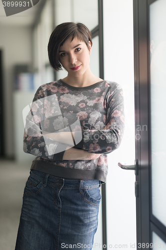 Image of portrait of business woman in casual clothes at startup office