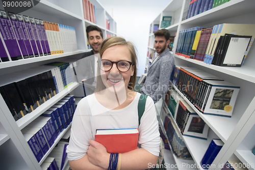 Image of students group  in school  library