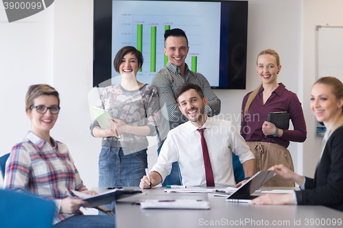 Image of portrait of business people group at modern office meeting room