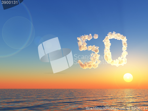 Image of cloudy number fifty over water - 3d rendering