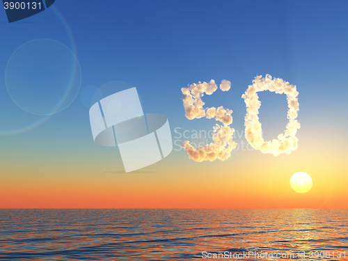 Image of cloudy number fifty over water - 3d rendering