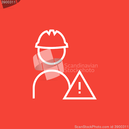 Image of Worker with caution sign line icon.