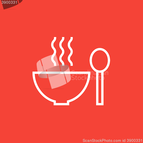 Image of Bowl of hot soup with spoon line icon.