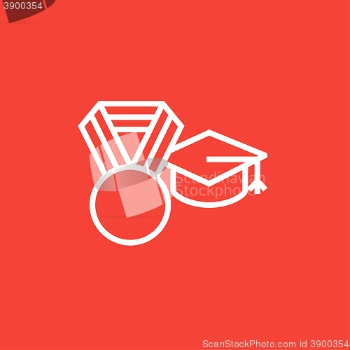 Image of Graduation cap with medal line icon.