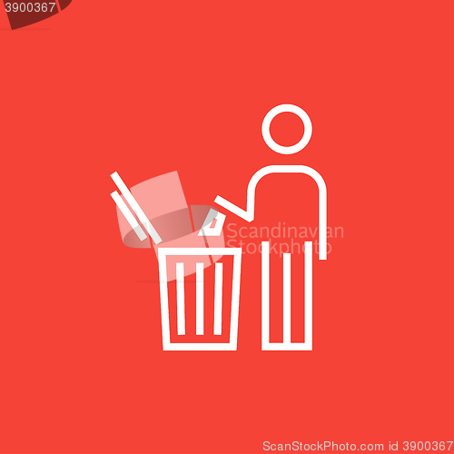 Image of Man throwing garbage in a bin line icon.