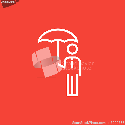 Image of Businessman with umbrella line icon.