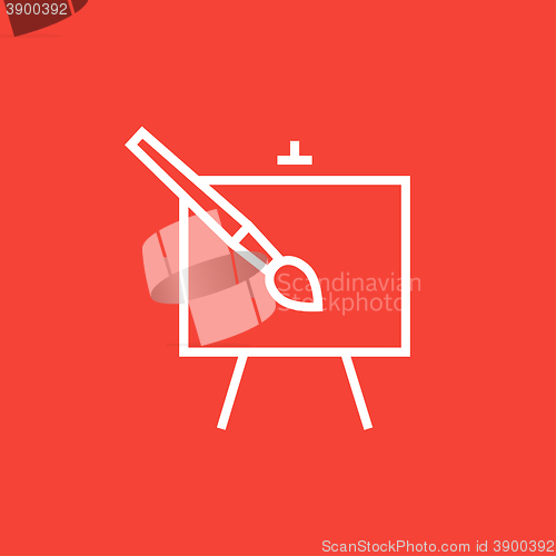 Image of Easel and paint brush line icon.