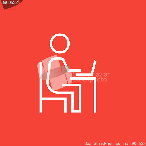 Image of Businessman working at his laptop line icon.