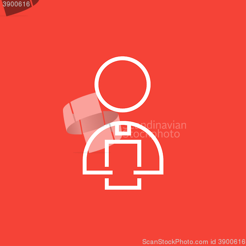 Image of Man holding digital tablet line icon.