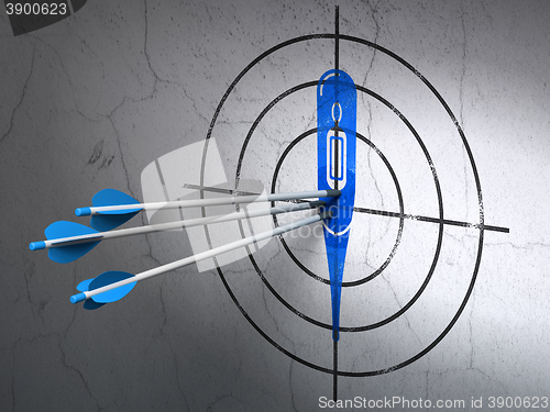 Image of Healthcare concept: arrows in Thermometer target on wall background
