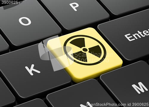 Image of Science concept: Radiation on computer keyboard background