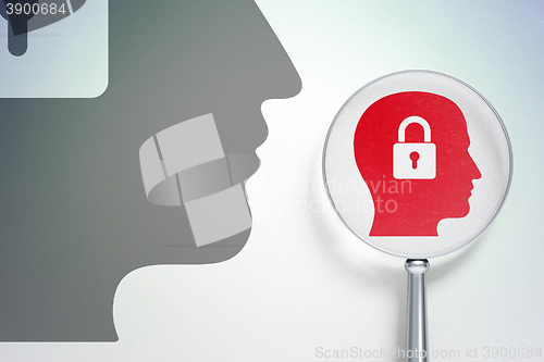 Image of Finance concept:  Head With Padlock with optical glass on digital background