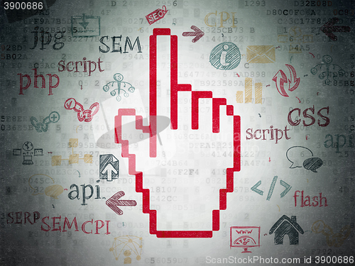 Image of Web development concept: Mouse Cursor on Digital Data Paper background