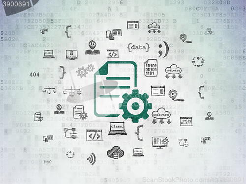 Image of Database concept: Gear on Digital Data Paper background