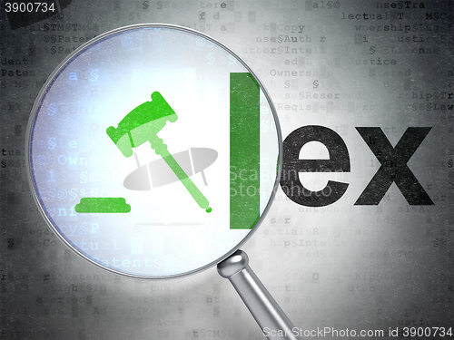 Image of Law concept: Gavel and Lex with optical glass