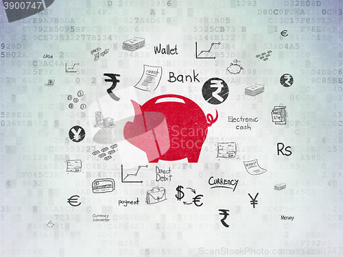 Image of Currency concept: Money Box on Digital Data Paper background