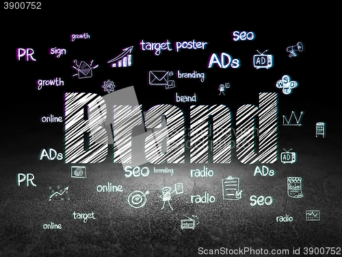 Image of Marketing concept: Brand in grunge dark room