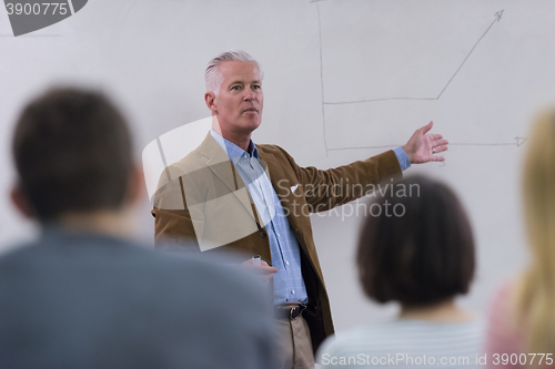 Image of teacher with a group of students in classroom