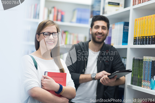 Image of students group  in school  library