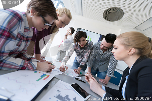 Image of top  view of business people group brainstorming on meeting