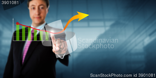 Image of Business Man Touching Virtual Growth Arrow