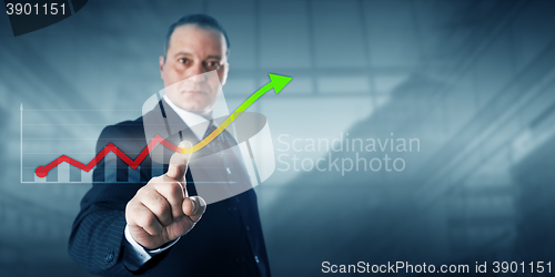 Image of Entrepreneur Touching Virtual Growth Trend Line