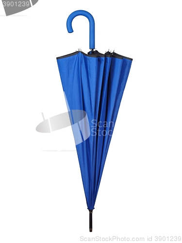 Image of Folded blue umbrella on white