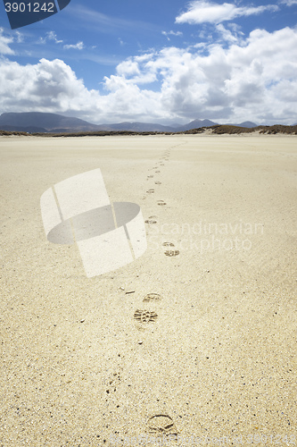 Image of sand beach with footprints at Donegal Ireland