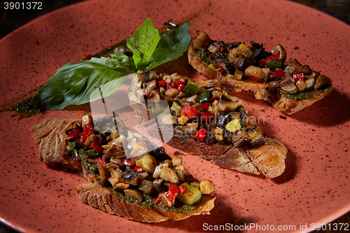 Image of Italian bruschetta with grilled vegetables 