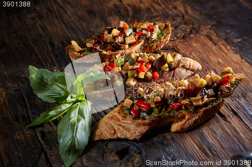 Image of Italian bruschetta with grilled vegetables 