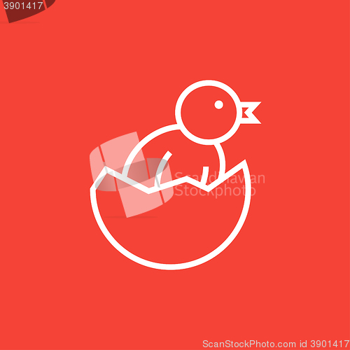 Image of Chick peeking out of egg shell line icon.