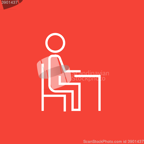 Image of Student sitting on chair at the desk line icon.