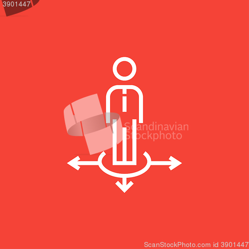 Image of Businessman in three ways line icon.