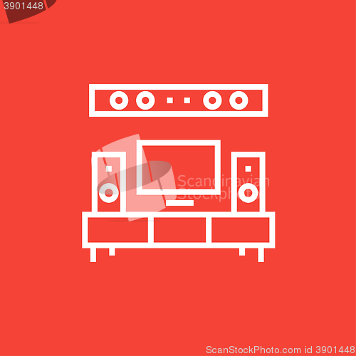 Image of TV flat screen and home theater line icon.