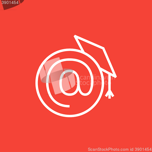 Image of Graduation cap with at sign line icon.