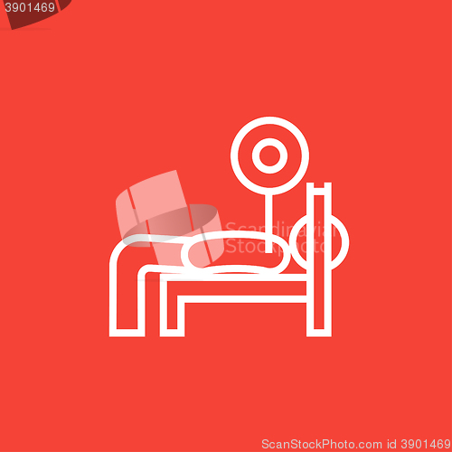 Image of Man lying on bench and lifting barbell line icon.