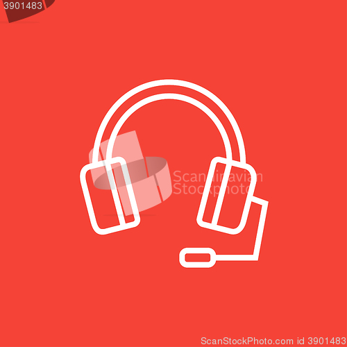 Image of Headphone with microphone line icon.