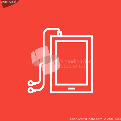 Image of Tablet with headphones line icon.