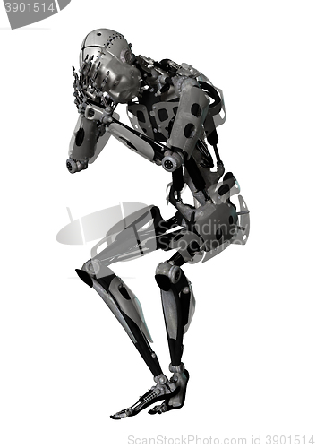 Image of 3D Illustration Male Cyborg on White