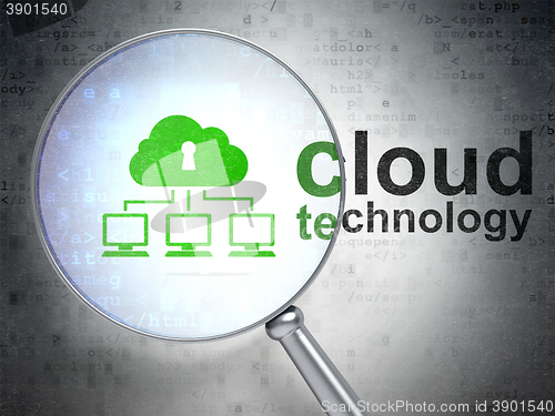 Image of Cloud technology concept: Cloud Network and Cloud Technology with optical glass