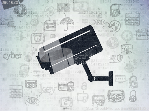 Image of Security concept: Cctv Camera on Digital Data Paper background