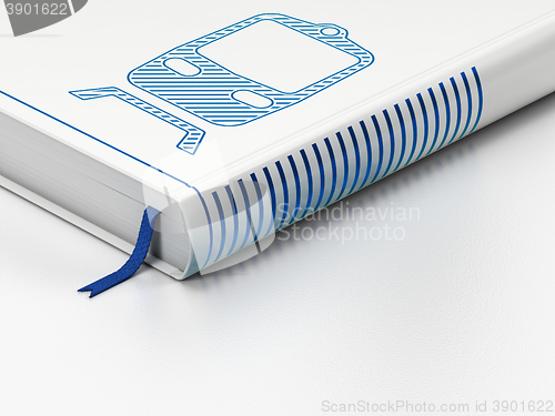 Image of Travel concept: closed book, Train on white background