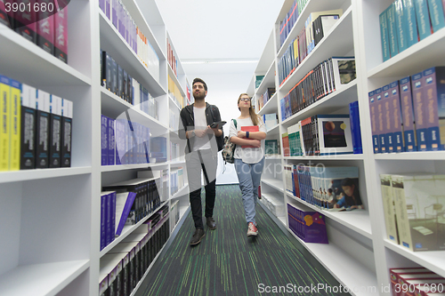 Image of students group  in school  library