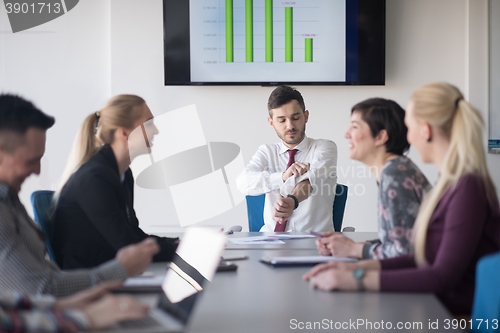 Image of young business people group on meeting at office