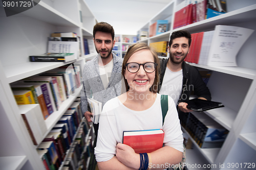 Image of students group  in school  library