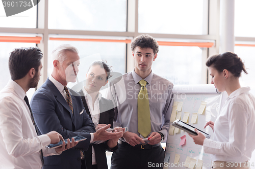 Image of young startup businessman making presentation to senior investio