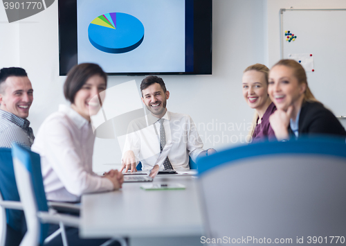 Image of young business people group on team meeting at modern office
