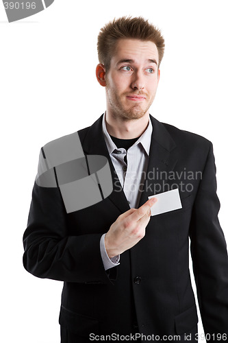 Image of Caucasian businessman with business card