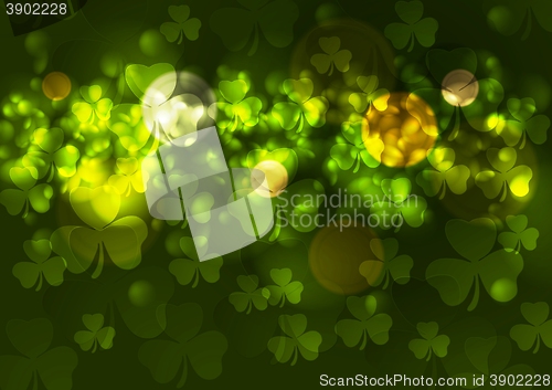 Image of Green blurred bokeh background with clovers