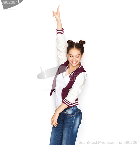 Image of happy smiling pretty teenage girl dancing